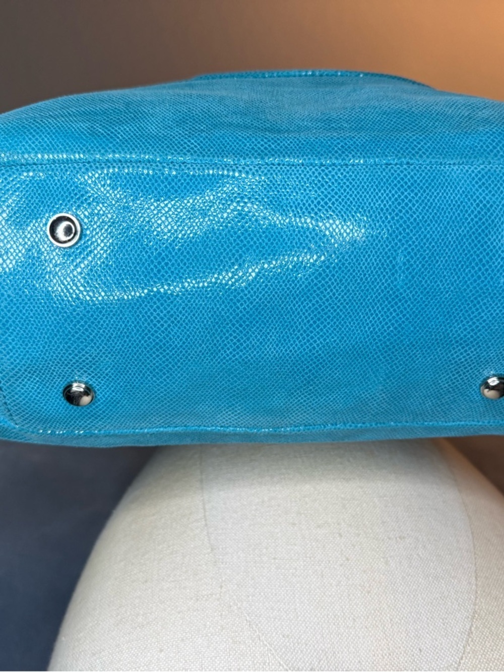 B Makowsky Blue Turquoise Silver Snake Embossed Soft Leather Large Handbag - Picture 3 of 15